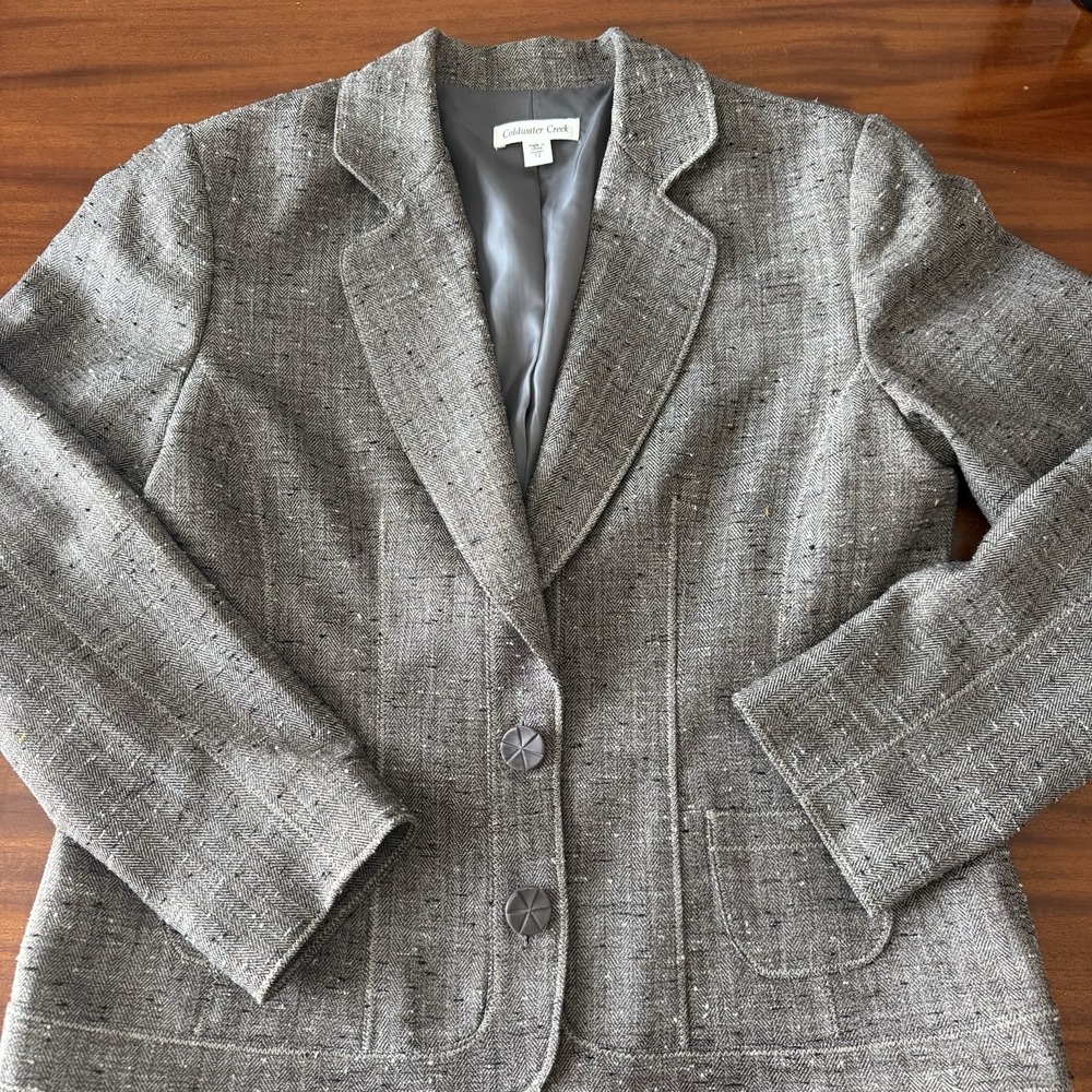 Coldwater Creek Tweed Blazer‎ Jacket Womens Size 12 Brown Equestrian Tailored